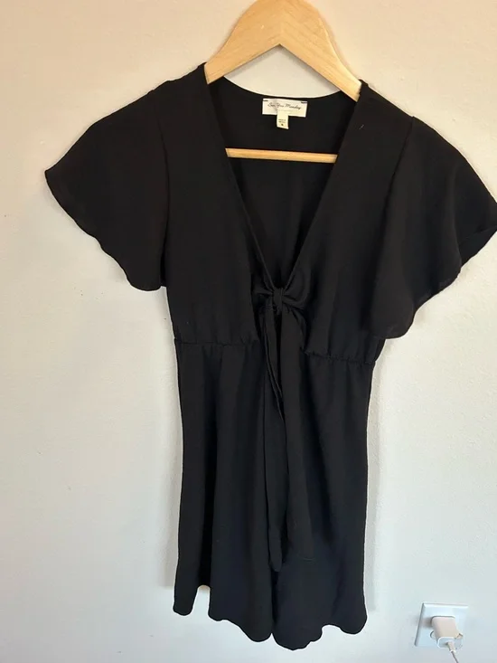 See You Monday Black V-Neck Girly Dress with Bow to Tie. Lightweight Womens S - Picture 5 of 8
